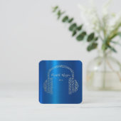 金ゴールドミュージックノートヘッドフォンDJブルーメタリック スクエア名刺 (スタンド正面)