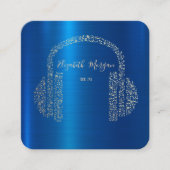 金ゴールドミュージックノートヘッドフォンDJブルーメタリック スクエア名刺 (正面)