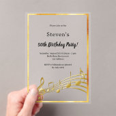 金ゴールドミュージックノート澄ん誕生日 アクリル招待状 (インサイチュ (ポータブル))