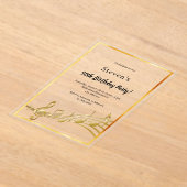 金ゴールドミュージックノート澄ん誕生日 アクリル招待状 (レイダウン)