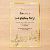 金ゴールドミュージックノート澄ん誕生日 アクリル招待状 (正面)