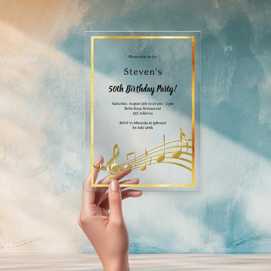 金ゴールドミュージックノート澄ん誕生日 アクリル招待状
