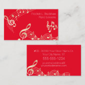 金ゴールドミュージックノート（赤） 名刺 (正面/裏面)