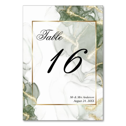 金ゴールドミュートセージ緑のインク テーブルナンバー (正面)