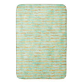 金ゴールドミントウォーターカラーグリッツストライプズ バスマット (正面縦)