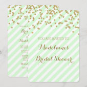 金ゴールドミントグリーンストライプブライダルシャワー招待状 招待状 (正面/裏面)