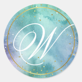 金ゴールドミントグリーン水の色のスクリプエレガントトモノグラム ラウンドシール