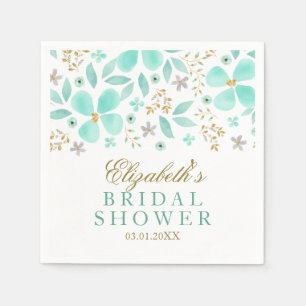 金ゴールドミントフローラリーフブライダルシャワーナプキンス スタンダードカクテルナプキン