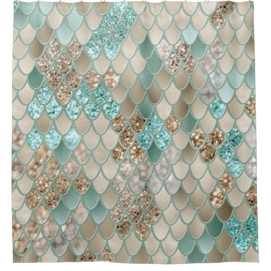 金ゴールドミントメはかりで測マーメイドグラム#1 (フェイクグリッター) シャワーカーテン (正面)