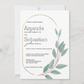 金ゴールドミント緑色の茶色の葉フローラ 招待状 (正面)