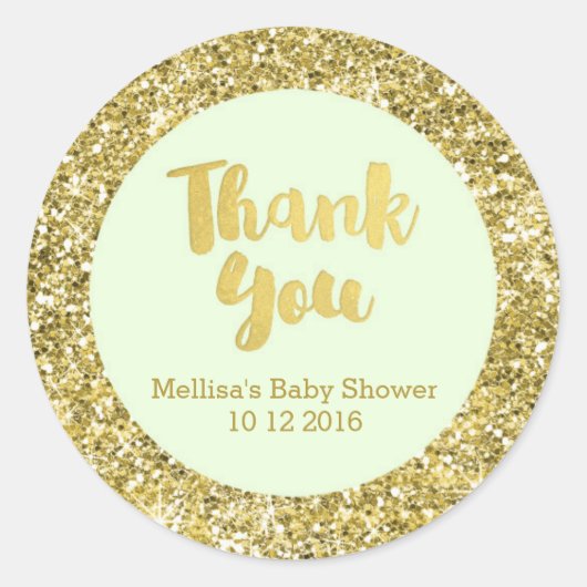 金ゴールドミント赤ちゃんシャワーありがとう好意ステッカー ラウンドシール (正面)
