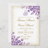 金ゴールドムスリム紫色の紫色のラベンダーラベンダー結婚ズ 招待状 (正面)