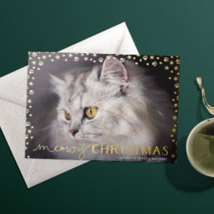 金ゴールドムワイクリスマス猫好き写真 箔シーズンカード