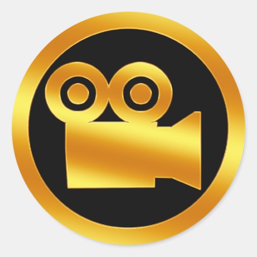 金ゴールドムービーカメラシンボル ラウンドシール (正面)