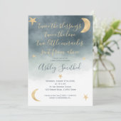 金ゴールドムーンは青い水の色の双子ベビースシャワー 招待状 (スタンド正面)