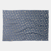 金ゴールドムーンアンドスターズナイトスカイ キッチンタオル (横)