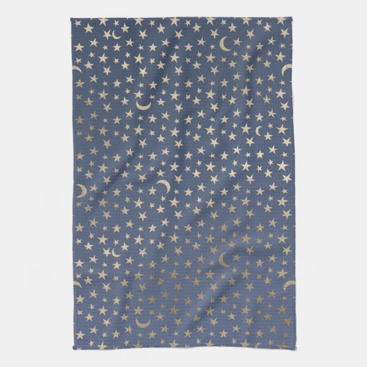 金ゴールドムーンアンドスターズナイトスカイ キッチンタオル (縦)