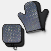 金ゴールドムーンアンドスターズナイトスカイ 鍋つかみ&鍋敷きセット (正面/裏面)