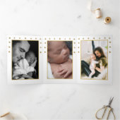 金ゴールドムーンアンドスターズ、3フォトコラージュベビー誕生 三つ折り案内状 (内部)