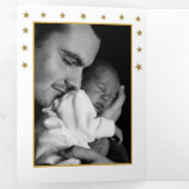 金ゴールドムーンアンドスターズ、3フォトコラージュベビー誕生 三つ折り案内状 (内部最初)