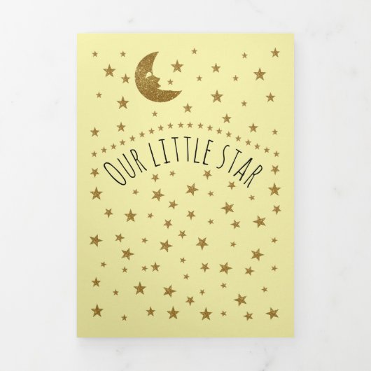 金ゴールドムーンアンドスターズ、3フォトコラージュベビー誕生 三つ折り案内状 (カバー)