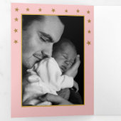 金ゴールドムーンアンドスターズ、3フォトコラージュベビー誕生 三つ折り案内状 (内部最初)