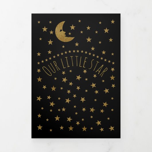 金ゴールドムーンアンドスターズ、3フォトコラージュベビー誕生 三つ折り案内状 (カバー)