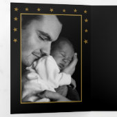 金ゴールドムーンアンドスターズ、3フォトコラージュベビー誕生 三つ折り案内状 (内部最初)