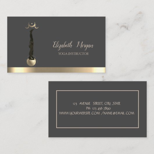 金ゴールドムーンウィメンシルエットヨガインストラクター 名刺 (正面/裏面)