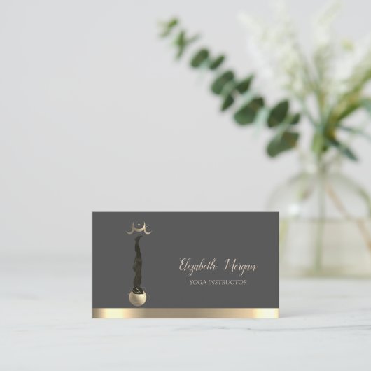 金ゴールドムーンウィメンシルエットヨガインストラクター 名刺 (スタンド正面)