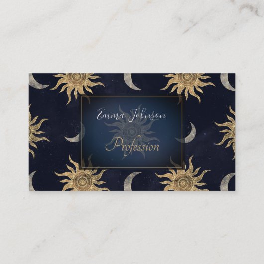 金ゴールドムーンサンマンダラブルーナイトスカイパターン 名刺 (正面)
