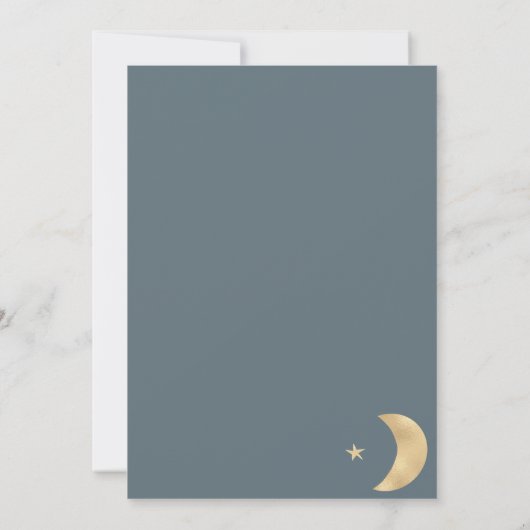 金ゴールドムーンスターズ青い水の色の写真ベビー誕生 案内状 (裏面)