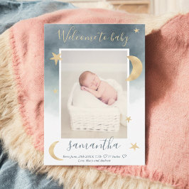 金ゴールドムーンスターズ青い水の色の写真ベビー誕生 案内状