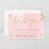 金ゴールドムーンスターピンクの写真あなた感謝していの赤ちゃんシャワー サンキューカード (正面/裏面)