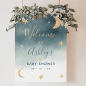 金ゴールドムーンスターブルーウォーター色ベビースシャワーへようこそ ポスター