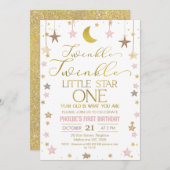 金ゴールドムーントゥインクルリトルスター1st誕生日 招待状 (正面/裏面)