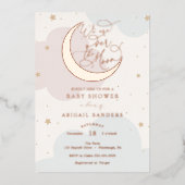 金ゴールドムーンピンクと青の赤ちゃんシャワー 箔招待状 (正面)