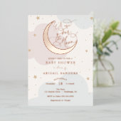 金ゴールドムーンピンクと青の赤ちゃんシャワー 箔招待状 (立ち正面)