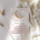 金ゴールドムーンピンクの赤ちゃんシャワー 招待状