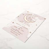 金ゴールドムーンピンクの赤ちゃんシャワー 箔招待状 (回転した状態)