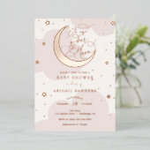 金ゴールドムーンピンクの赤ちゃんシャワー 箔招待状 (立ち正面)