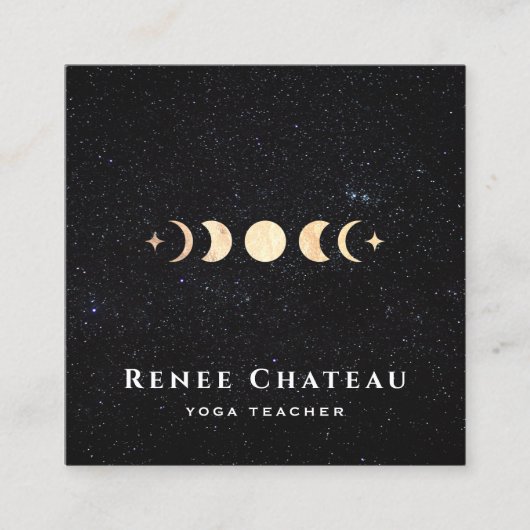 金ゴールドムーンフェイズコスモススターズ スクエア名刺 (正面)