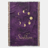 金ゴールドムーンフェイズパープルスターズパーソナライズされた スローブランケット (正面縦)