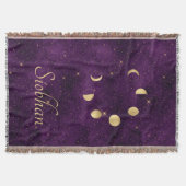 金ゴールドムーンフェイズパープルスターズパーソナライズされた スローブランケット (正面)