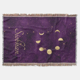 金ゴールドムーンフェイズパープルスターズパーソナライズされた スローブランケット