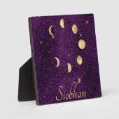 金ゴールドムーンフェイズパープルスターズパーソナライズされた フォトプラーク (正面)