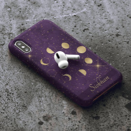 金ゴールドムーンフェイズパープルスターズパーソナライズされた Case-Mate iPhone 14ケース