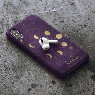 金ゴールドムーンフェイズパープルスターズパーソナライズされた Case-Mate iPhone 14ケース
