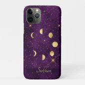金ゴールドムーンフェイズパープルスターズパーソナライズされた Case-Mate iPhoneケース (裏)