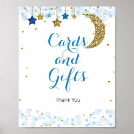 金ゴールドムーンブルーの水色カードとギフトサイン ポスター